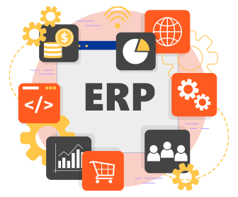 Diagram of an ERP system connecting various business functions