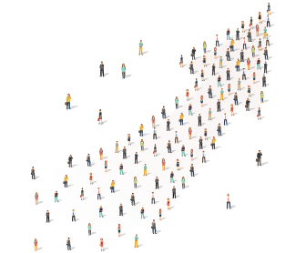 Illustration of teamwork symbolized by people arranged as an arrow