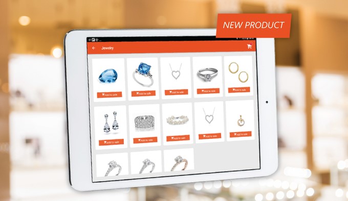 Tablet interface of PIRO Retail jewelry POS system with new product highlighted