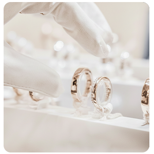 Gold wedding rings in jewelry store