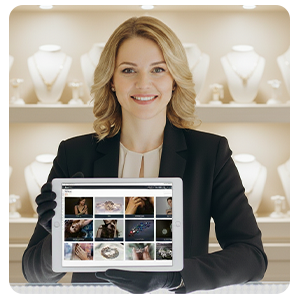 Jeweler showcasing jewelry management software