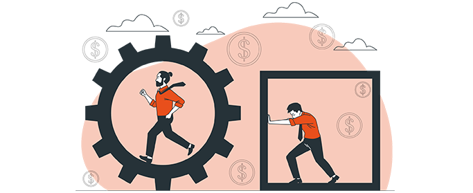 Efficient vs inefficient business processes illustration