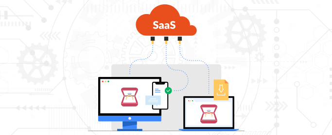 Illustration of Software as a Service with jewelry app icons
