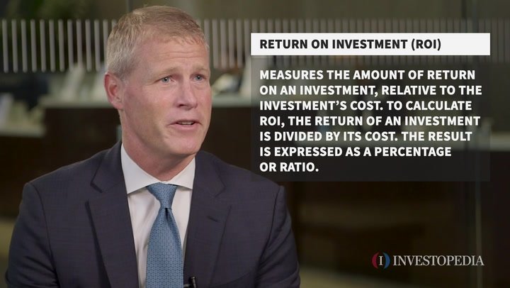 Screenshot explaining ROI definition as return divided by investment cost, expressed as percentage